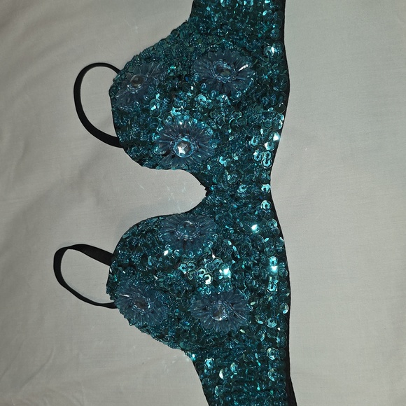 Sequin Embellished Teal Bra - Picture 2 of 6